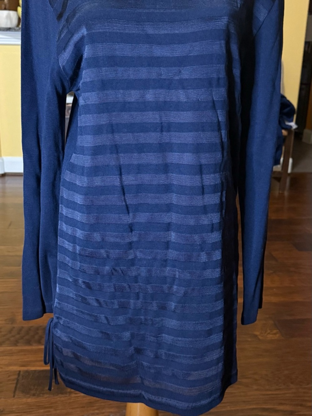 Carole Little Navy Blue Long Sleeve Striped Dress